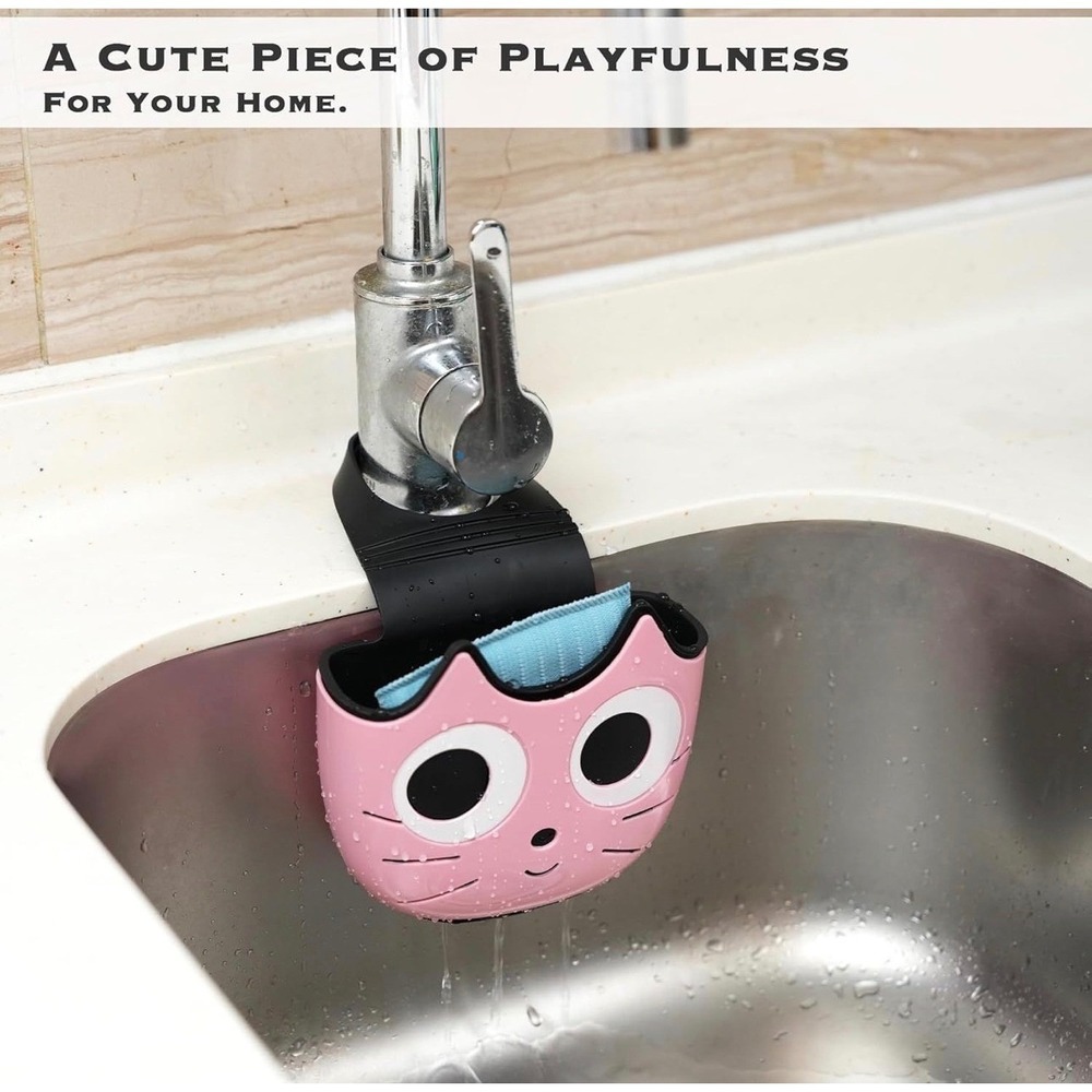 Juju Kitty Pink Sink Drain Basket Cat‎ Kitchen Sponge Holder Strainer Caddy - Picture 5 of 8
